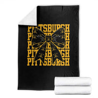 Pittsburgh Coquette Bow Throw Blanket Retro Sports Style Pirate Skull