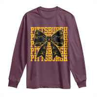Pittsburgh Coquette Bow Long Sleeve Shirt Retro Sports Style Pirate Skull