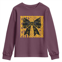 Pittsburgh Coquette Bow Youth Sweatshirt Retro Sports Style Pirate Skull