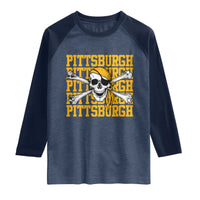 Pittsburgh Lovers Raglan Shirt Retro Pennsylvania Steel City Pirate Skull