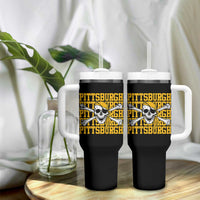 Pittsburgh Lovers Tumbler With Handle Retro Pennsylvania Steel City Pirate Skull