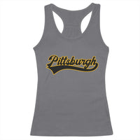 Vintage Pittsburgh Racerback Tank Top Varsity Script Retro Sports Jersey Style Baseball Fans