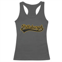 Vintage Pittsburgh Racerback Tank Top Varsity Script Retro Sports Jersey Style Baseball Fans