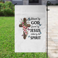 Blessed By God Saved By Jesus Garden Flag Floral Cross Christian Faith Inspirational