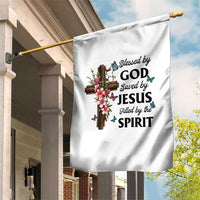 Blessed By God Saved By Jesus Garden Flag Floral Cross Christian Faith Inspirational