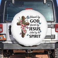 Blessed By God Saved By Jesus Spare Tire Cover Floral Cross Christian Faith Inspirational