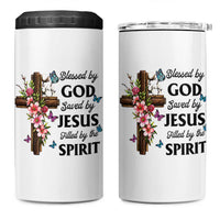 Blessed By God Saved By Jesus 4 in 1 Can Cooler Tumbler Floral Cross Christian Faith Inspirational