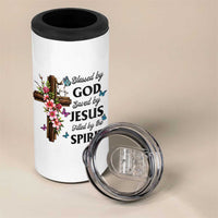 Blessed By God Saved By Jesus 4 in 1 Can Cooler Tumbler Floral Cross Christian Faith Inspirational