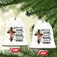 Blessed By God Saved By Jesus Ceramic Ornament Floral Cross Christian Faith Inspirational