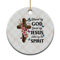 Blessed By God Saved By Jesus Ceramic Ornament Floral Cross Christian Faith Inspirational