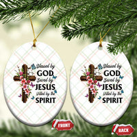 Blessed By God Saved By Jesus Ceramic Ornament Floral Cross Christian Faith Inspirational