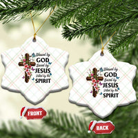 Blessed By God Saved By Jesus Ceramic Ornament Floral Cross Christian Faith Inspirational