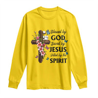 Blessed By God Saved By Jesus Long Sleeve Shirt Floral Cross Christian Faith Inspirational