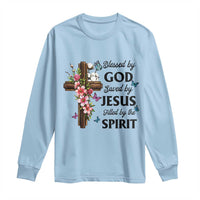 Blessed By God Saved By Jesus Long Sleeve Shirt Floral Cross Christian Faith Inspirational