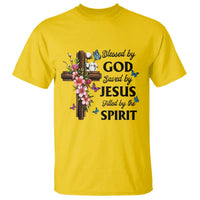 Blessed By God Saved By Jesus T Shirt Floral Cross Christian Faith Inspirational