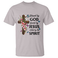 Blessed By God Saved By Jesus T Shirt Floral Cross Christian Faith Inspirational
