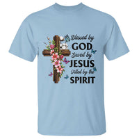 Blessed By God Saved By Jesus T Shirt Floral Cross Christian Faith Inspirational
