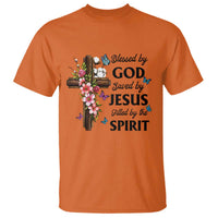 Blessed By God Saved By Jesus T Shirt Floral Cross Christian Faith Inspirational