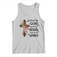 Blessed By God Saved By Jesus Tank Top Floral Cross Christian Faith Inspirational