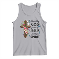 Blessed By God Saved By Jesus Tank Top Floral Cross Christian Faith Inspirational