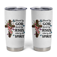 Blessed By God Saved By Jesus Tumbler Cup Floral Cross Christian Faith Inspirational