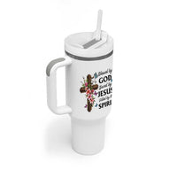 Blessed By God Saved By Jesus Tumbler With Handle Floral Cross Christian Faith Inspirational