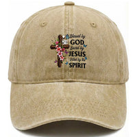 Blessed By God Saved By Jesus Washed Cotton Baseball Cap Floral Cross Christian Faith Inspirational