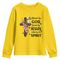 Blessed By God Saved By Jesus Youth Sweatshirt Floral Cross Christian Faith Inspirational