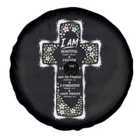 Christian Floral Cross Affirmation Spare Tire Cover Bible Verse Inspirational Faith Girl Christening Floral