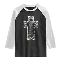 Christian Floral Cross Affirmation Raglan Shirt Bible Verse Inspirational Faith Girl Christening Floral