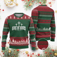 God Is Good Ugly Christmas Sweater Jesus Cross Minimal Religious Faith Bible Verse Inspirational