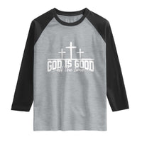 God Is Good Raglan Shirt Jesus Cross Minimal Religious Faith Bible Verse Inspirational