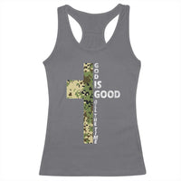 God Is Good Racerback Tank Top Camo Cross Religious Jesus Faith Bible Verse Inspirational