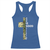 God Is Good Racerback Tank Top Camo Cross Religious Jesus Faith Bible Verse Inspirational