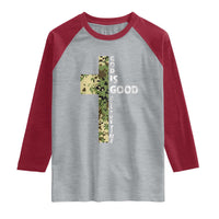 God Is Good Raglan Shirt Camo Cross Religious Jesus Faith Bible Verse Inspirational