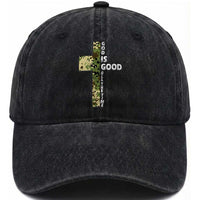 God Is Good Washed Cotton Baseball Cap Camo Cross Religious Jesus Faith Bible Verse Inspirational