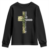 God Is Good Youth Sweatshirt Camo Cross Religious Jesus Faith Bible Verse Inspirational