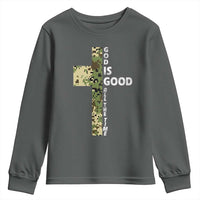 God Is Good Youth Sweatshirt Camo Cross Religious Jesus Faith Bible Verse Inspirational