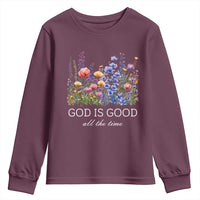 God Is Good Youth Sweatshirt Wildflower Christian Jesus Graphic Religious Bible Verse