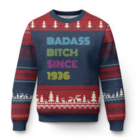 Funny 90th Birthday Ugly Christmas Sweater Retro Vintage Badass Bih Since 1936