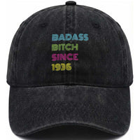 Funny 90th Birthday Washed Cotton Baseball Cap Retro Vintage Badass Bih Since 1936