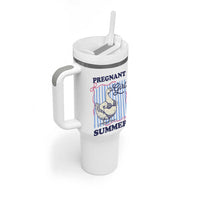 Pregnant Girl Summer Tumbler With Handle Striped Coquette Summer Goose Beach Pregnancy Announcement