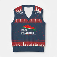 Free Palestine V-Neck Knit Sweater Vest Watermelon Map - Wonder Print Shop