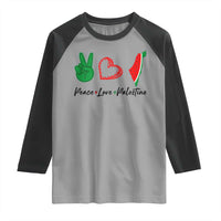 Peace Love Palestine Raglan Shirt Gaza Palestinian Flag - Wonder Print Shop