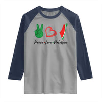Peace Love Palestine Raglan Shirt Gaza Palestinian Flag - Wonder Print Shop