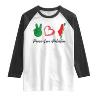 Peace Love Palestine Raglan Shirt Gaza Palestinian Flag - Wonder Print Shop