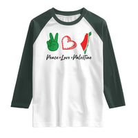 Peace Love Palestine Raglan Shirt Gaza Palestinian Flag - Wonder Print Shop