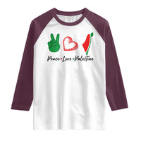 Peace Love Palestine Raglan Shirt Gaza Palestinian Flag - Wonder Print Shop