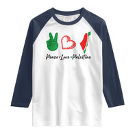 Peace Love Palestine Raglan Shirt Gaza Palestinian Flag - Wonder Print Shop