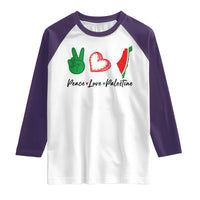 Peace Love Palestine Raglan Shirt Gaza Palestinian Flag - Wonder Print Shop